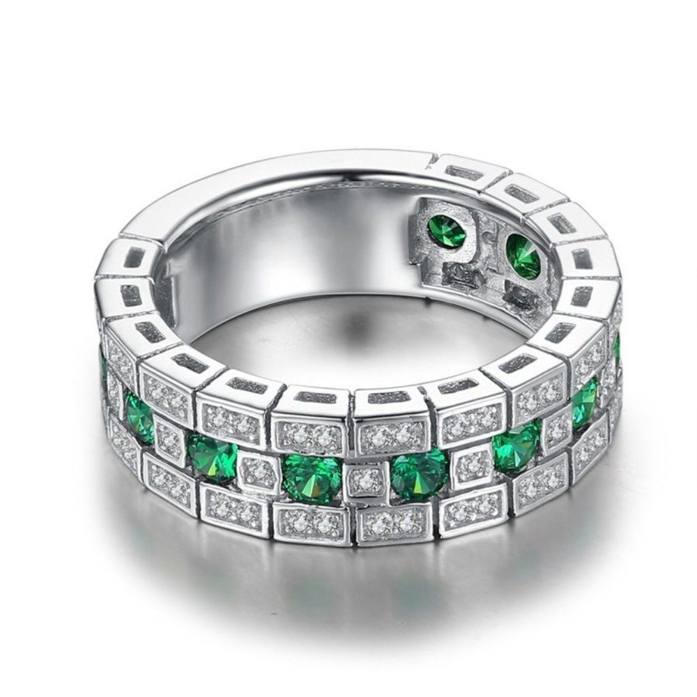 925 Silver Plated Exclusive Green CZ Ring for Women, MARR9289